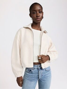Amanda Uprichard Como Bomber Jacket Cream Teddy Sherpa Sz S MSRP $246 NWT
